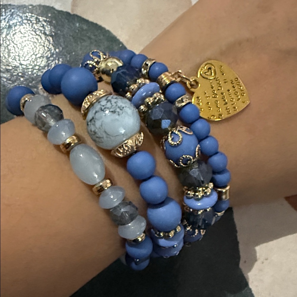 SOLD Blue and Gold Beaded Bracelet Set